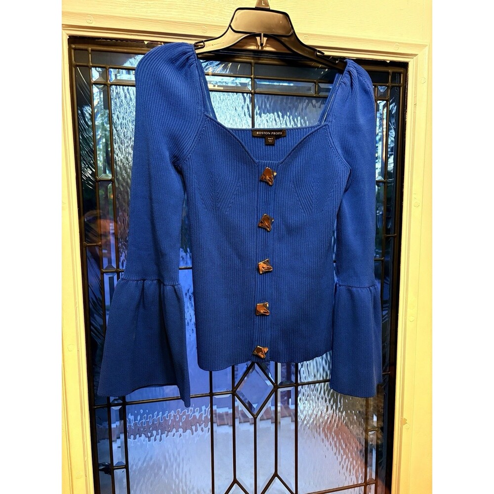 Boston‎ Proper Sweater. Boho, Cottagecore Knit Royal Blue Small Sweetheart Neck